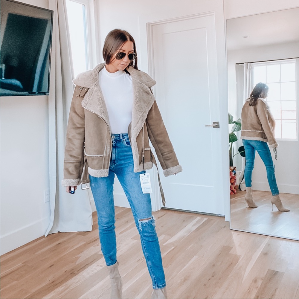 Zara faux shearling moto jacket